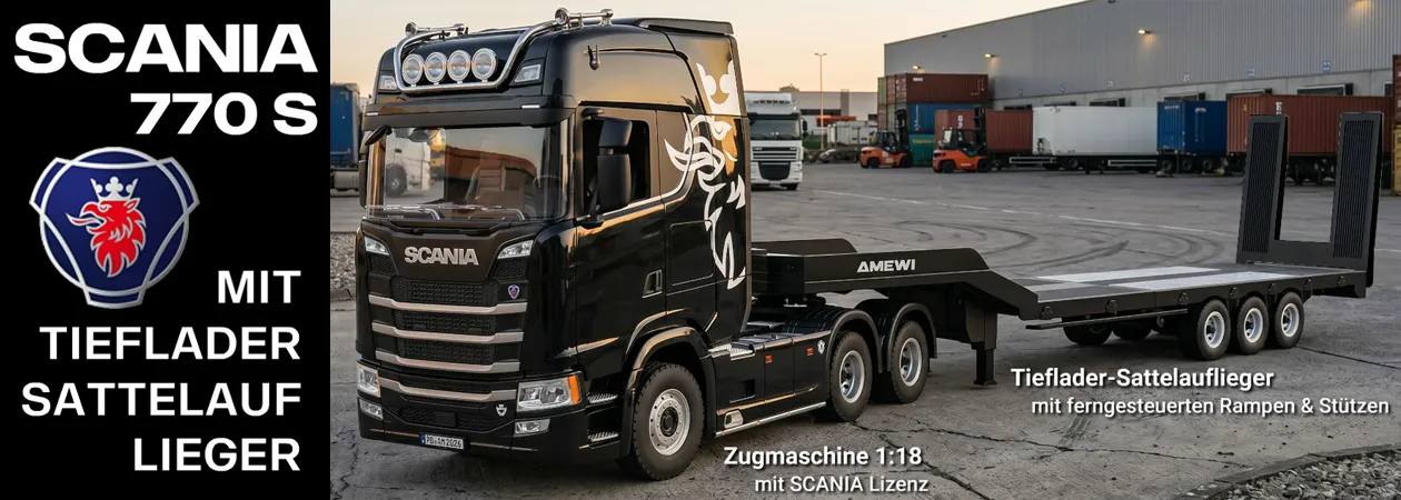 Amewi 22760 RC Scania 770S Zugmaschine in Schwarz 6x4 1zu18 RTR