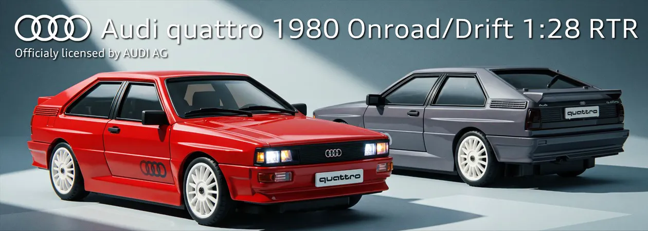 Amewi RC Auto Drift Scale Car Audi Quattro 1980 in Grafitgrau oder rot mit Gyro 4WD 1:28 RTR