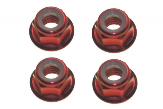 M5 Stoppmutter aus Aluminium mit Flansch in rot eloxiert je 2xCW und 2xCCW