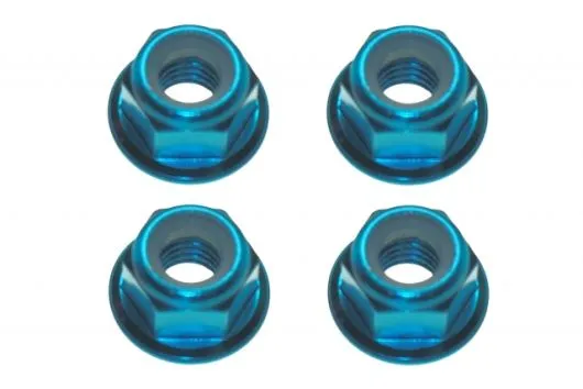 M5 Stoppmutter aus Aluminium mit Flansch in türkis eloxiert je 2xCW und 2xCCW