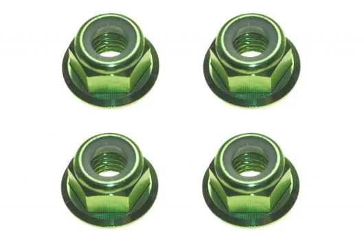 M5 Stoppmutter aus Aluminium mit Flansch in grün eloxiert je 2xCW und 2xCCW