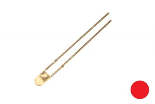 3mm LED in rot, runde Bauform mit Bedrahtung 20mA 2,2V