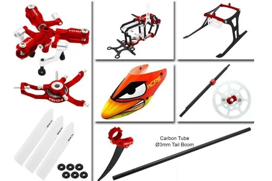 Rakonheli Tuning Set mit 3 Blatt Kopf in rot für Blade Nano CPs