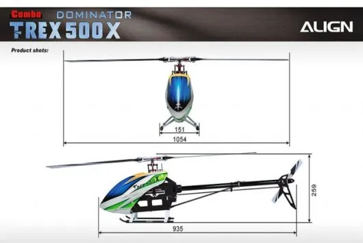 Align T-REX 500X Dominator mit Kunststoffgehäuseservos DS530/DS535 Super Combo mit Riemenantrieb