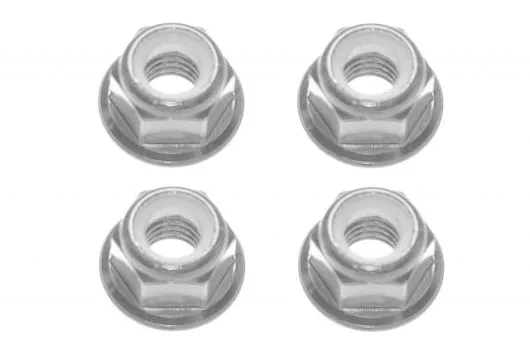 M5 Stoppmutter aus Aluminium mit Flansch in silber eloxiert je 2xCW und 2xCCW