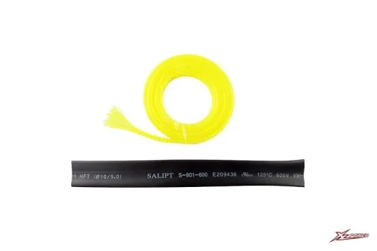 XLPower Ersatzteil Kabelschutz Set 6mm Gewebeschlauch in gelb 1 Meter und 10mm Schrumpfschlauch in schwarz 15mm für XL Power 700