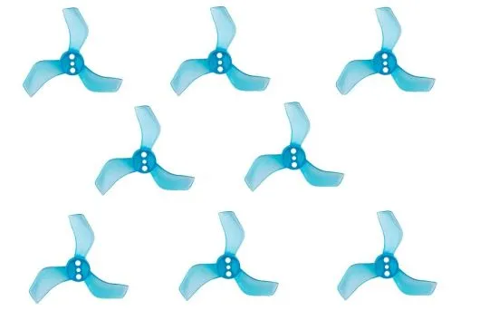 Gemfan 3Blatt Propeller in blau transparent 1,6 Zoll 1635 / 1,6x3,5x3 40mm 1mm Welle je 4xCW und 4xCCW