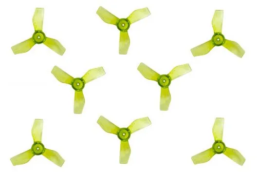 Gemfan 3Blatt Propeller in gelb transparent 1,2 Zoll 1219 / 1,2x1,9x3 31mm 1mm Welle je 4xCW und 4xCCW