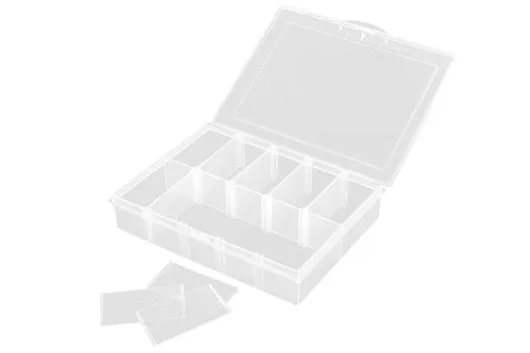 Sortimentkasten mit 10 variablen Fächern 134x100x29mm