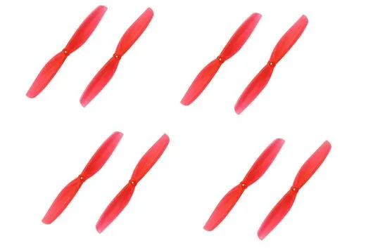 Gemfan 2Blatt Toothpick Propeller in rot transparent 65mm S mit 1mm Welle je 4xCW und 4xCCW