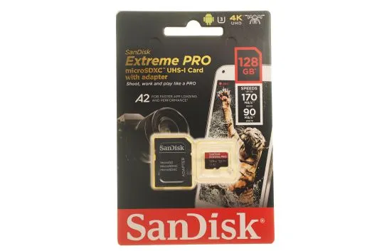 SanDisk Extreme Pro 128GB microSDXC Speicherkarte mit SD Adapter 170MB/s Class 10, UHS-I, U3, V30