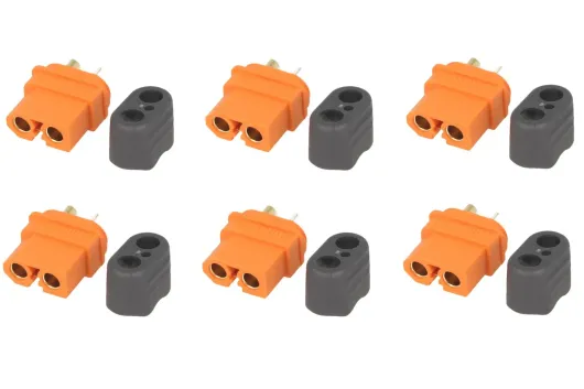 XT60i Buchse orange 6 Stück - mit Schutzkappe und mit BattGo Pin