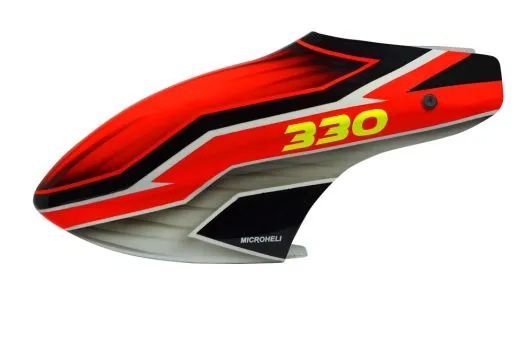 Microheli Fiberglas Haube Red Devil in rot schwarz grauem Design für Blade 330X und 330S