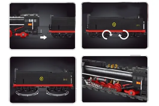 MouldKing Klemmbausteine Dampflokomotive mit Fernsteuerung und Schienenkreis - 1552 Teile