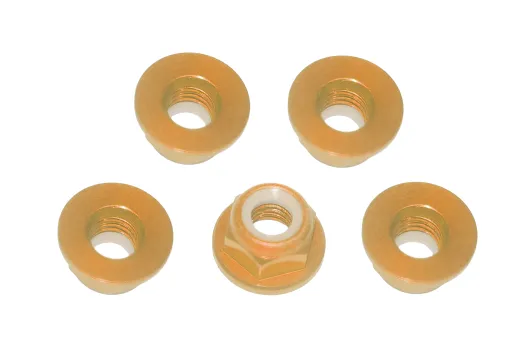 M5 Stoppmutter aus Aluminium mit Flansch in hell orange eloxiert CW 5Stück