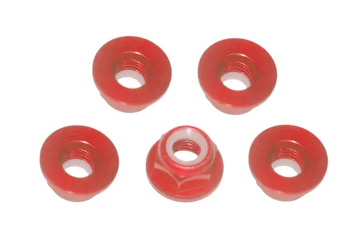 M5 Stoppmutter aus Aluminium mit Flansch in hell rot eloxiert CW 5Stück