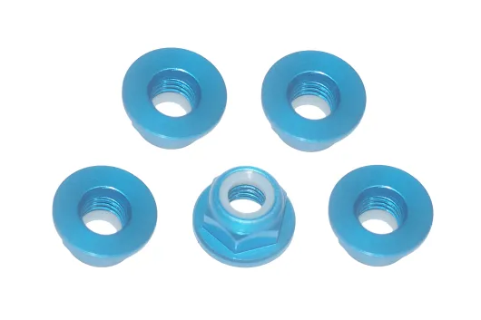 M5 Stoppmutter aus Aluminium mit Flansch in hell blau eloxiert CW 5Stück