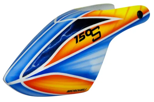 Microheli Fiberglas Haube Black Eyes im blau orangenem Design für Blade 150S