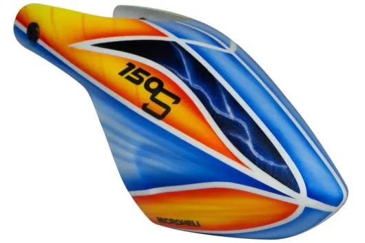 Microheli Fiberglas Haube Black Eyes im blau orangenem Design für Blade 150S