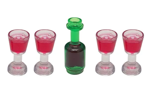 Klemmbausteine Zubehör Rotwein Set bestehend aus 1 Flasche und 4 Gläsern