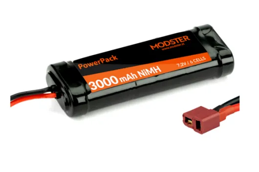 MODSTER NiMH Akku 6Zellen 7,2V 3000mAh (T-Buchse) für MODSTER Evolution X Brushed Monster Truck und Dune Racer Pro Elektro Brushed Wüsten Buggy 4WD 1:10