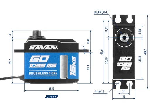 Kavan GO Servo Miniservo GO-1035MG 0,08s/60° - 16kg.cm