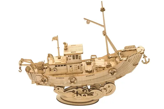 Lasercut Holzbausatz Standmodell Fischkutter - 104 Teile
