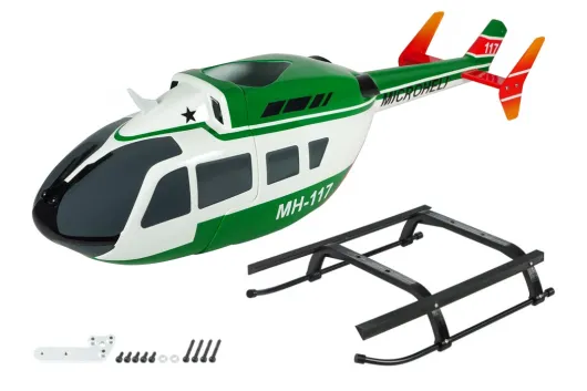 Microheli Scale Rumpf Set Airbrush Fiberglass EC145 in Grün Weiß für OMPHobby M2 und EVO