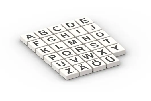 Klemmbausteine Fliesen 1x1 in weiß mit Druck Buchstaben Set 50Stück