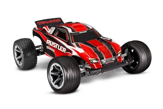Traxxas Rustler rot 1/10 2WD Stadium-Truck RTR Brushed, mit Akku und 4A USB-C-Lader
