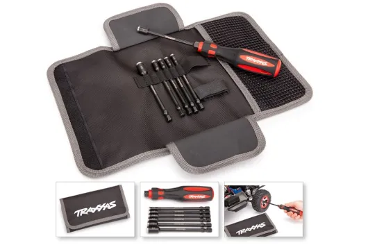 Traxxas Werkzeug-Set mit Tasche Speed-Bit Master-Set Speed-Bit Griff und 6x Nußdreher 1/4 Zoll (4,0 4,5 5,0 5,5 7,0 8,0mm)