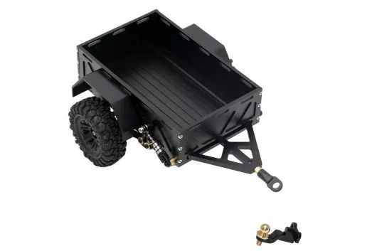 RC Crawler Scalezubehör 1/18 und 1/24 Anhänger aus Aluminium 124x76x35mm, totale Länge 192mm in schwarz