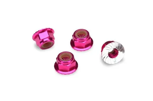 Traxxas Tuning M4 Stoppmuttern 4mm aus Aluminium mit gezahnten Flansch in pink 4Stück