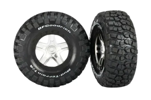 Traxxas Tuning BFGoodrich S1 Reifen auf Felgen in Satin chrom schwarz 2Stück hinten für Slash und Ford F-150 Raptor Fox 1/10