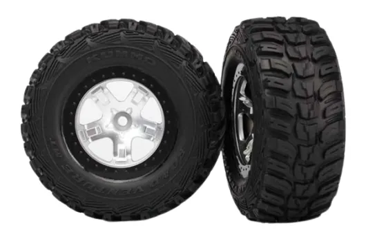Traxxas Tuning Kumho Reifen auf Felgen in Satin chrom schwarz 2Stück hinten für Slash und Ford F-150 Raptor Fox 1/10