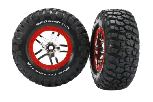 Traxxas Tuning BFGoodrich S1 Reifen auf Felgen in Satin chrom rot 2Stück hinten für Slash und Ford F-150 Raptor Fox 1/10