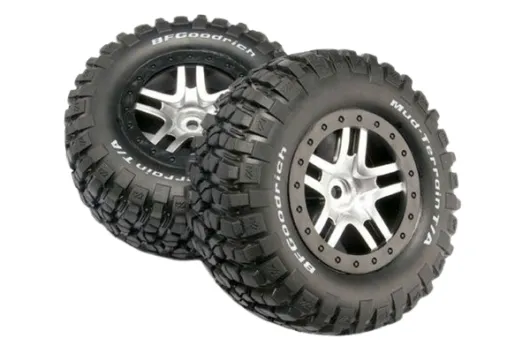 Traxxas Tuning BFGoodrich Reifen auf Felgen in Satin chrom schwarz 2Stück hinten für Slash und Ford F-150 Raptor Fox 1/10