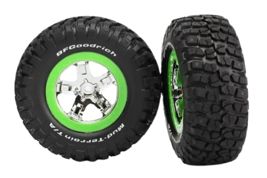 Traxxas Tuning BFGoodrich Reifen auf Felgen in chrom grün 2Stück hinten für Slash und Ford F-150 Raptor Fox 1/10
