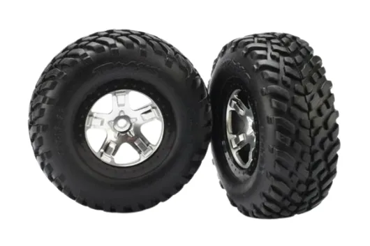 Traxxas Tuning SCT Reifen auf Felgen in Satin chrom schwarz 2Stück hinten für Slash und Ford F-150 Raptor Fox 1/10