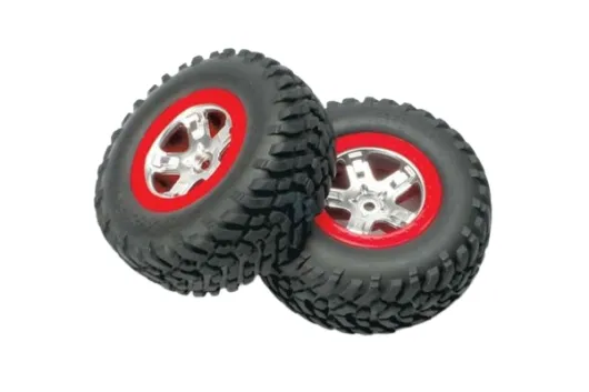 Traxxas Tuning SCT Reifen auf Felgen in Satin chrom rot 2Stück hinten für Slash und Ford F-150 Raptor Fox 1/10