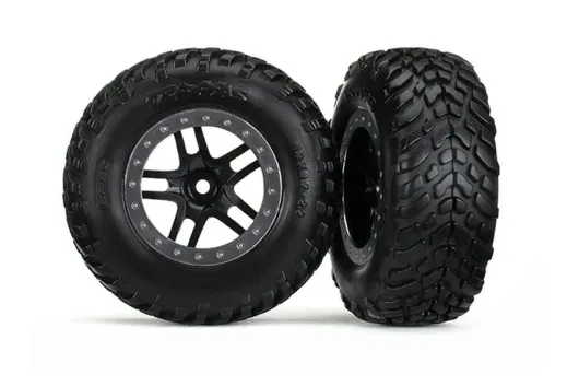 Traxxas Tuning SCT Reifen auf Felgen in schwarz Satin chrom 2Stück hinten für Slash 1/10