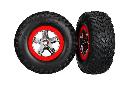 Traxxas Tuning SCT S1 Reifen auf Felgen in chrom rot 2Stück hinten für Slash 1/10