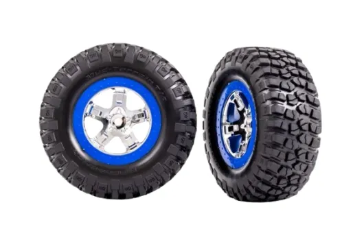 Traxxas Tuning BFGoodrich TA KM2 Reifen auf Felgen in chrom blau 2Stück hinten für Slash und Ford F-150 Raptor Fox 1/10