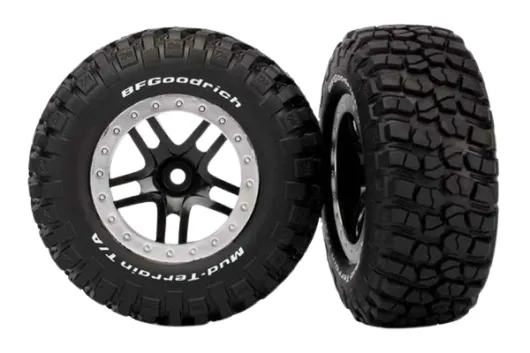 Traxxas Tuning BFGoodrich TA KM2 Reifen auf Felgen in schwarz Satin chrom 2Stück hinten für Slash und Ford F-150 Raptor Fox 1/10