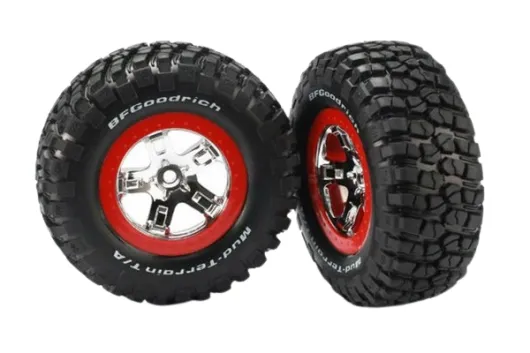 Traxxas Tuning BFGoodrich TA KM2 Reifen auf Felgen in chrom rot 2Stück hinten für Slash und Ford F-150 Raptor Fox 1/10