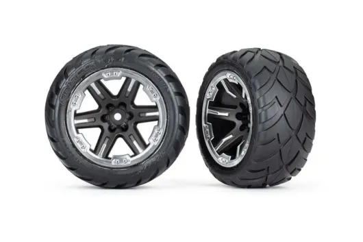 Traxxas Tuning Anaconda Reifen auf RXT 2,8 Felgen in schwarz chrom 2Stück für Rustler 1/10
