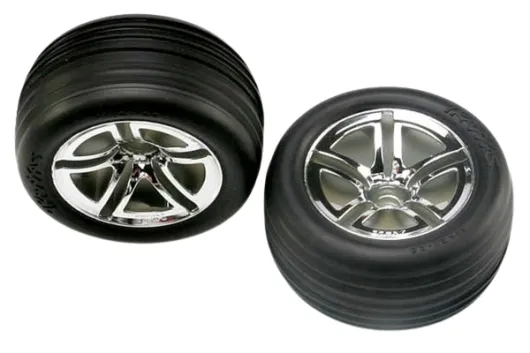 Traxxas Tuning Rillen Reifen auf 2,8 Felgen in chrom 2Stück vorne für Nitro Rustler 1/10