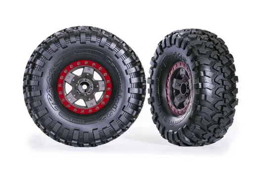 Traxxas Tuning Canyon Trail 5,3x2,2 Reifen auf TRX-4 Felgen in grau rot 2Stück (speziell für Long Arm Lift Kit) für TRX-4 1/10