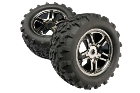 Traxxas Tuning Maxx 3,8 Reifen auf 17mm Felgen in schwarz chrom 2Stück für Maxx 1/10