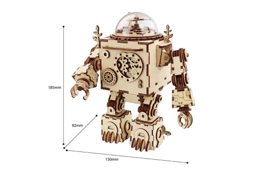Lasercut Holzbausatz Funktionsmodell Orpheus Roboter mit Musikspieluhr 221 Teile